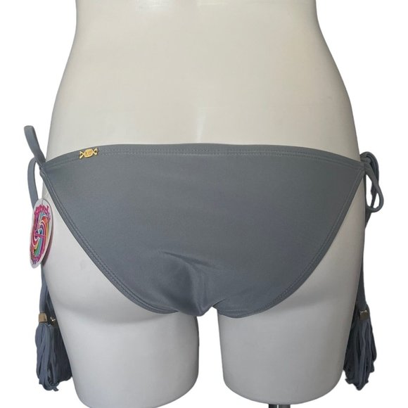 Kandy Wrapper Bikini Bottoms Grey Ties Side Tassel String Bathing Suit New Med - Picture 2 of 12